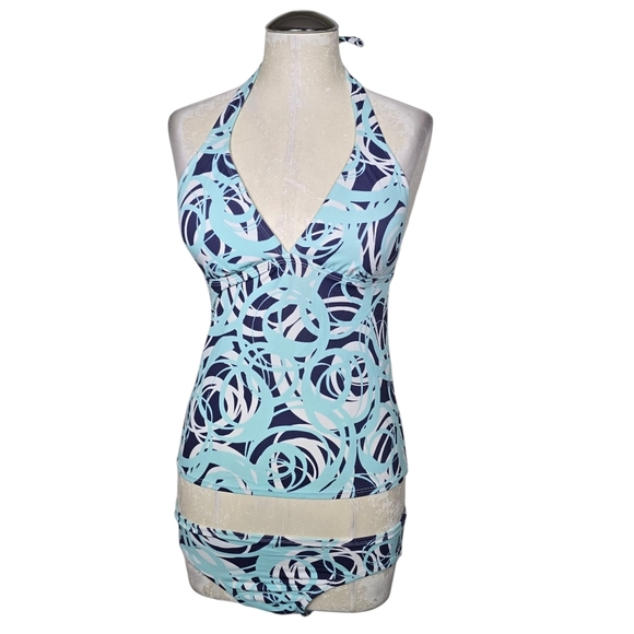 Perry Ellis Other - Perry Ellis Blue White Twirl Print Tankini & Bottom Swimwear Matching Set S